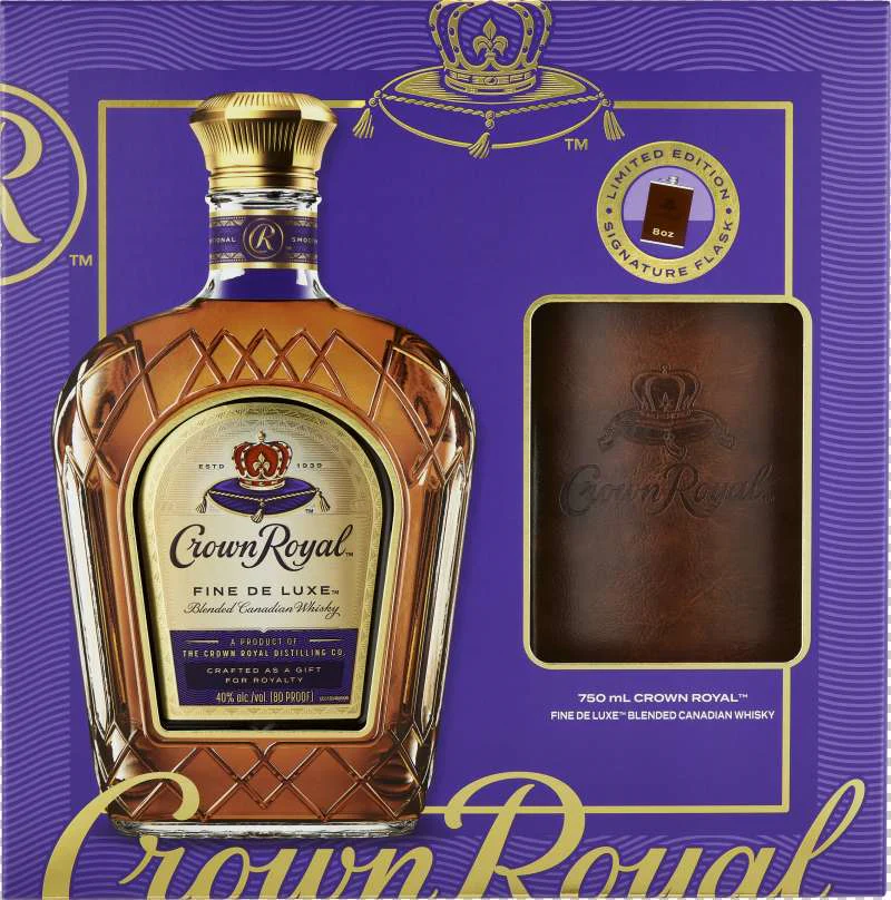 Crown Royal Fine De Luxe Blended Canadian Whisky with Leather Wrapped Flask