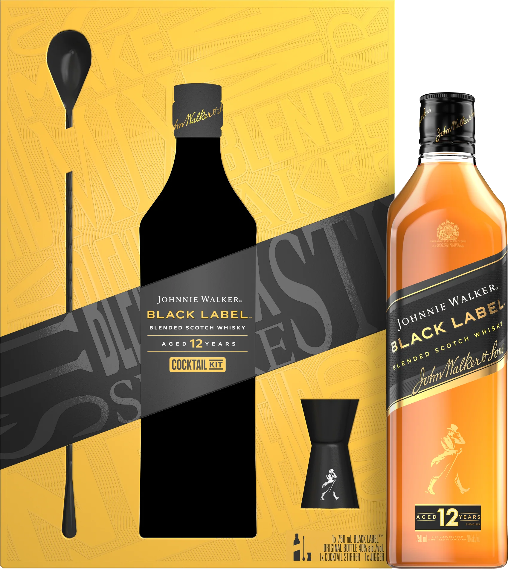 Johnnie Walker Black Label Blended Scotch Whisky Cocktail Kit